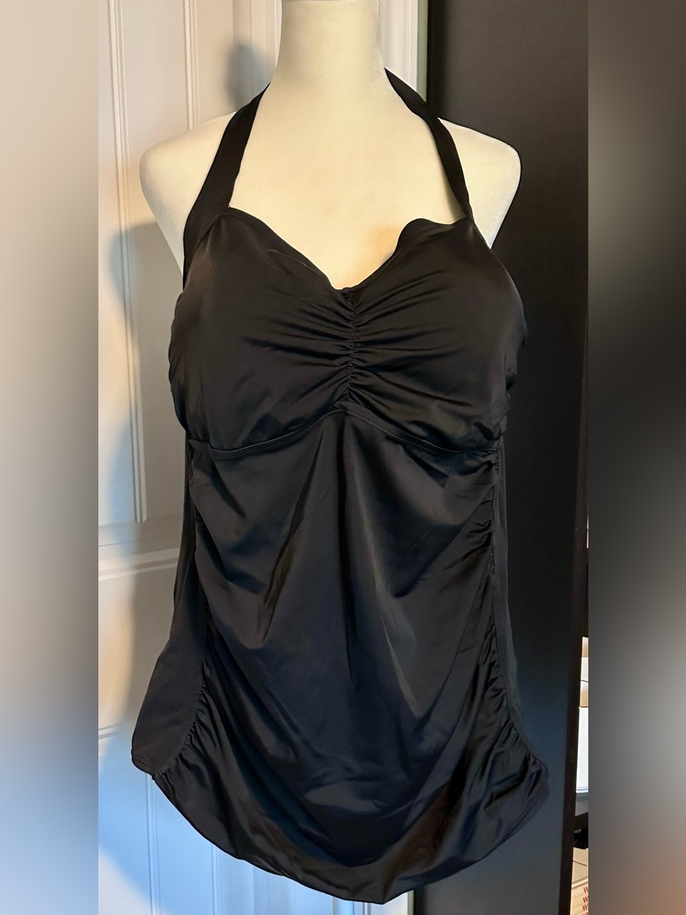 Avenue Halter Tankini Swim Top Ruched Bust Flowy Tummy Control